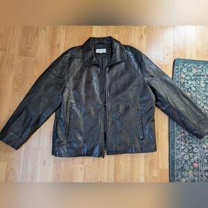 Calvin Klein Men's Genuine Black Leather Jacket Quilted Lining XL